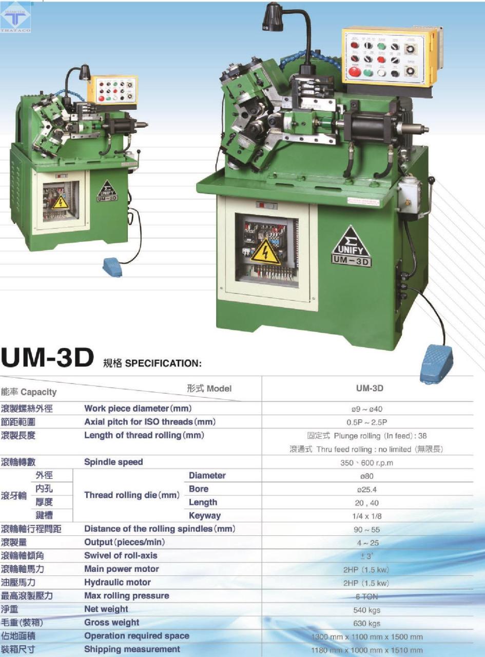 Thông số Máy Cán Ren Unify UM-3D