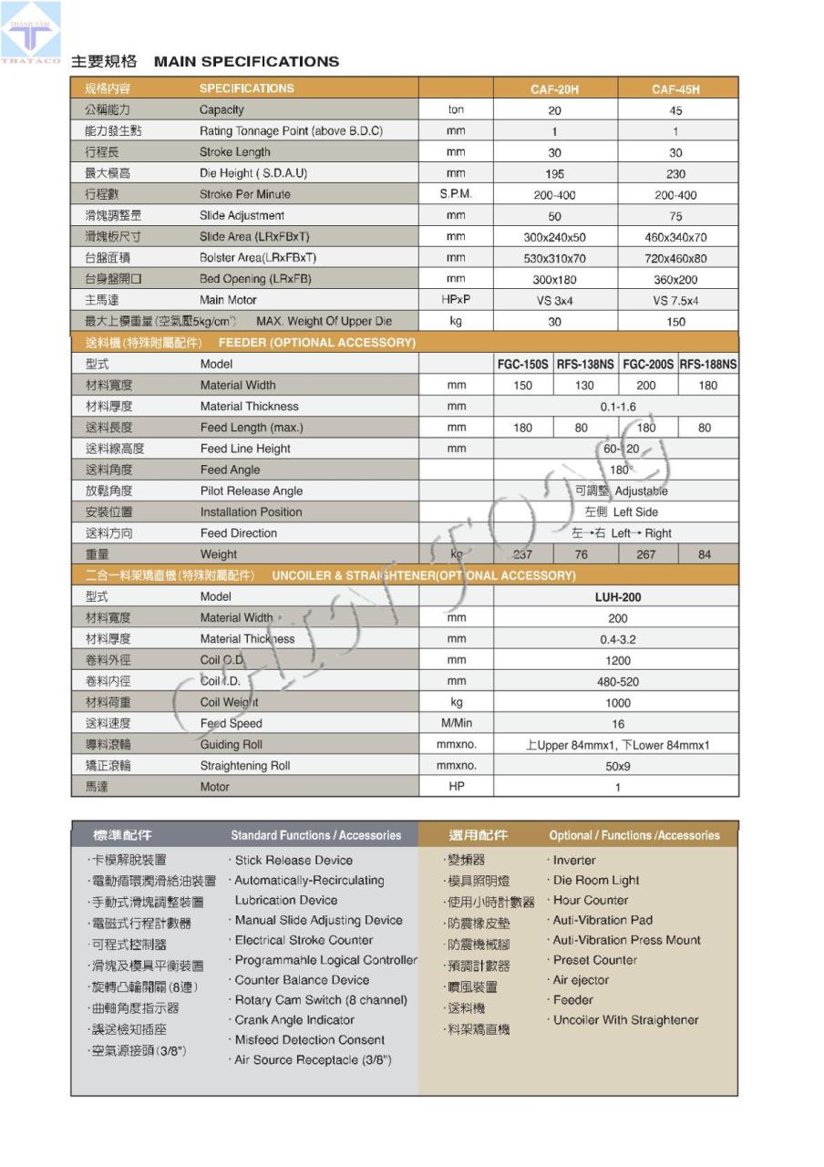 Thông số Máy Dập Cao Tốc Chính Xác CAF Series-1