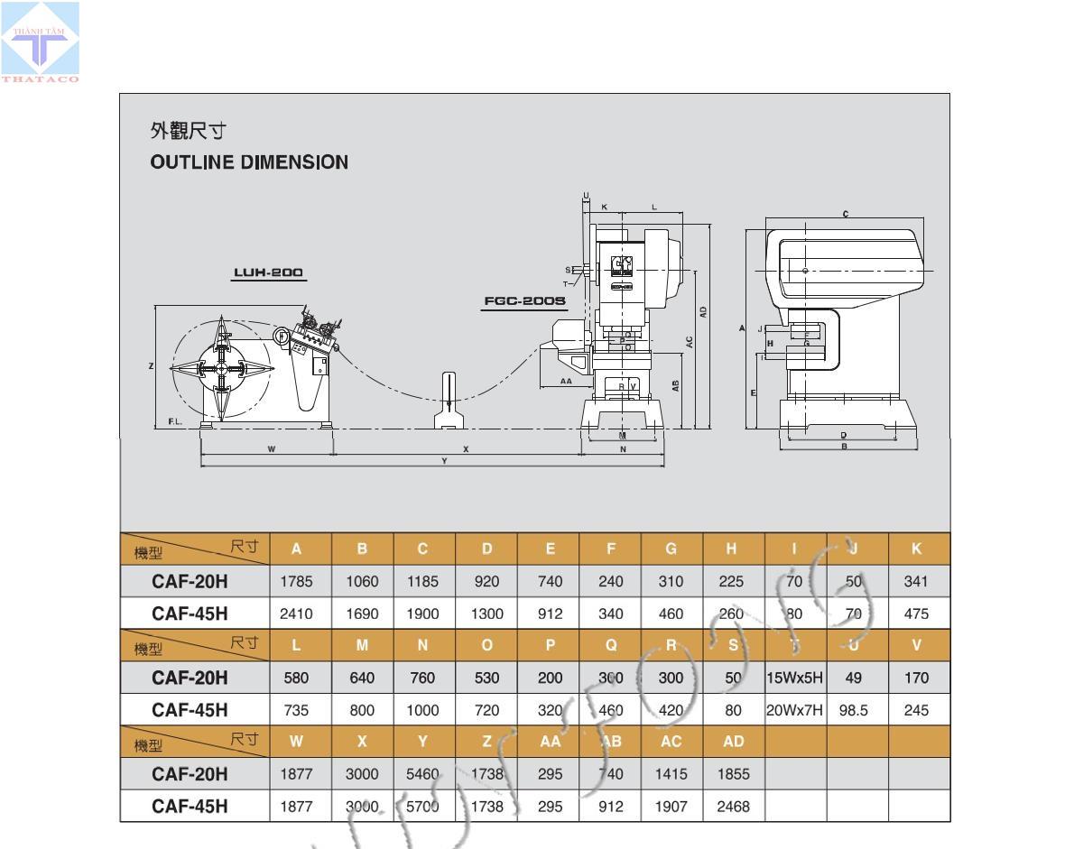 kích thước Máy Dập Cao Tốc Chính Xác CAF Series