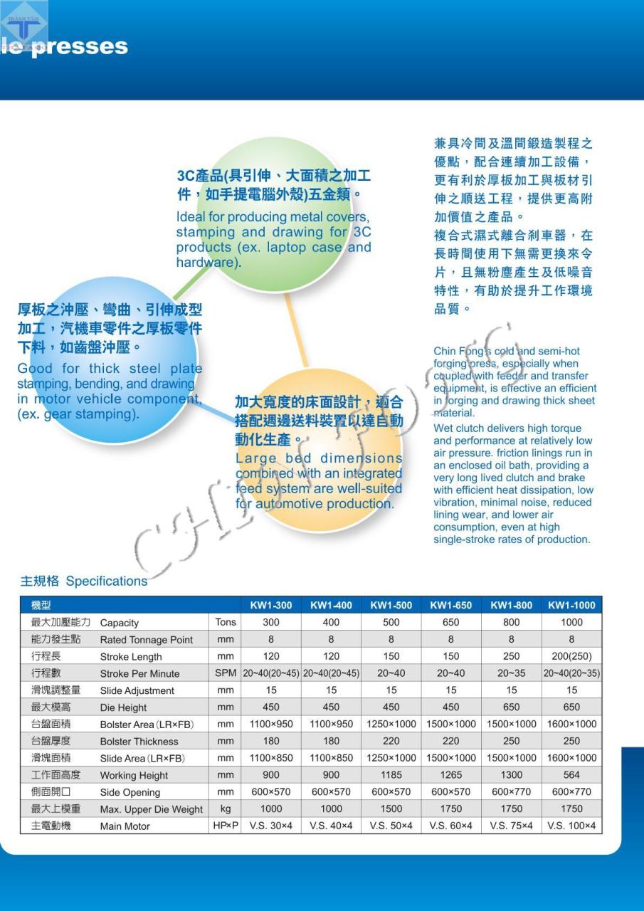 thông số Máy Dập Hạng Nặng KW1 Series
