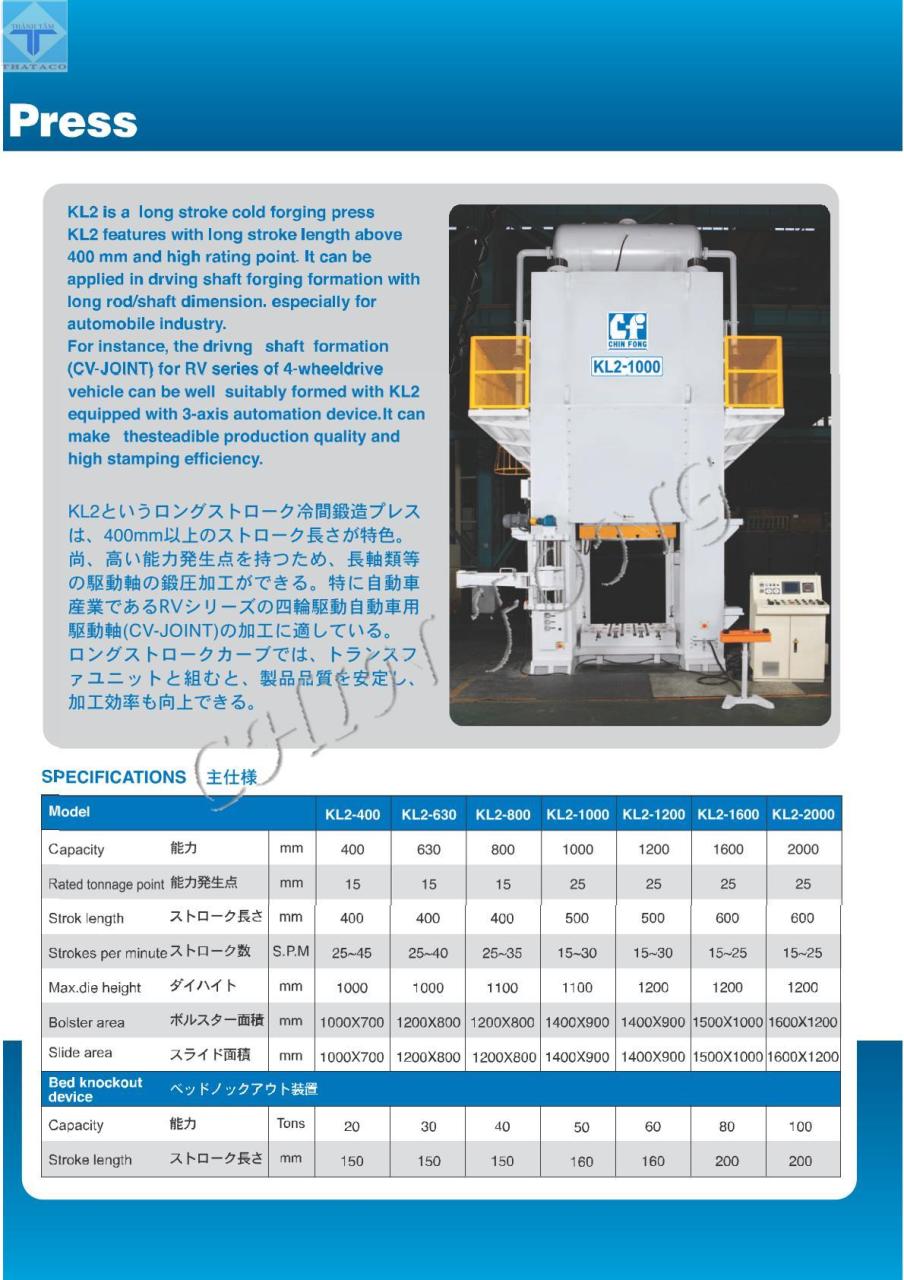 thông số Máy Dập Nguội KL2 Series